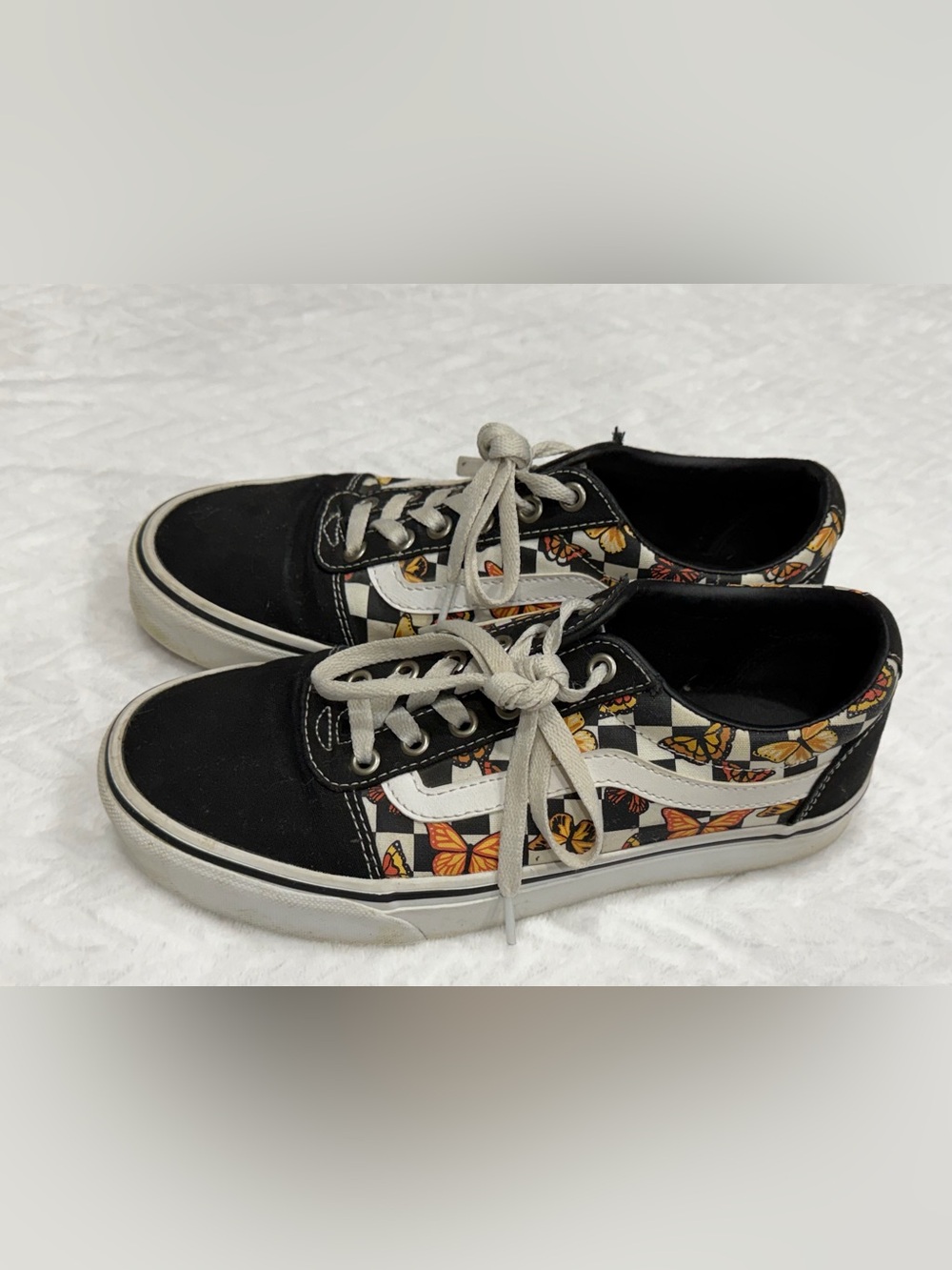Vans Old Skool Butterfly Checkerboard Sneakers - Black / Orange
